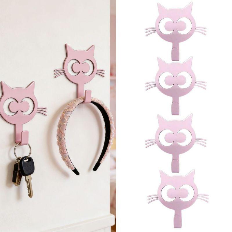 4pcs Cat-shaped Wall Hook Home Storage Hook