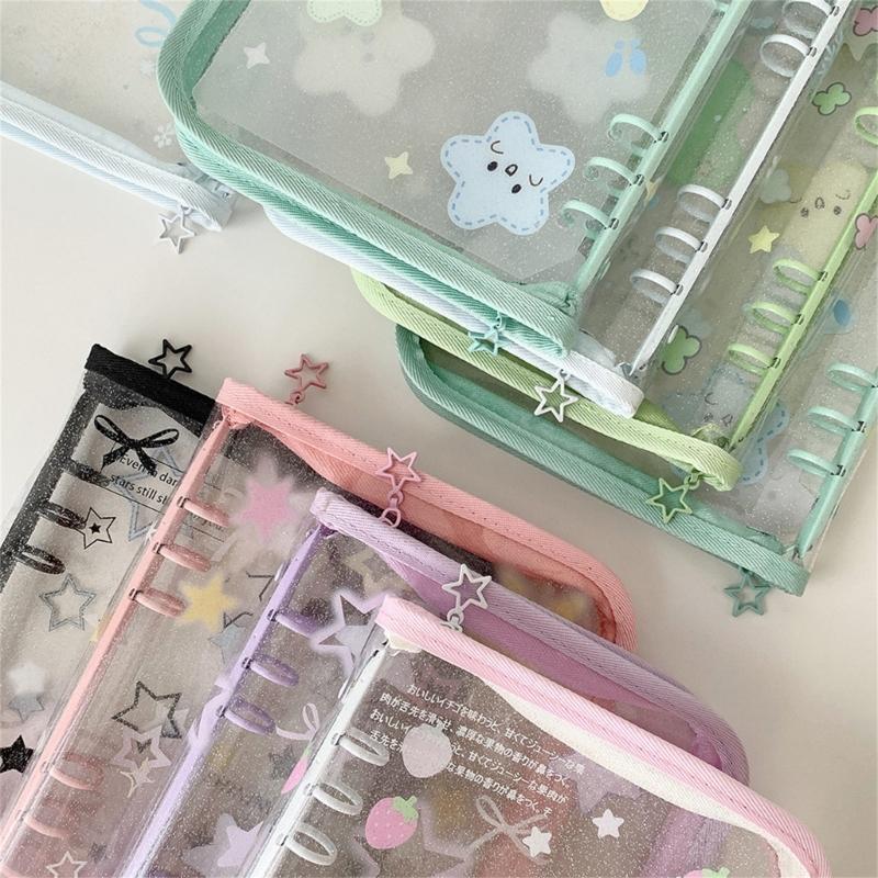 Clear Photo Album Case With Zippered Closures PVC Binder 6 Rings Cover For Kpop Fan Small Card Organization Protectors