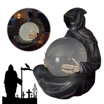 Tischdekoration 15x9x9cm Kunststoff Gothic-Ästhetik Für-Reaper-Statue Mit Schwebender Leuchtender Für-Kristallkugel-Dekor Halloween