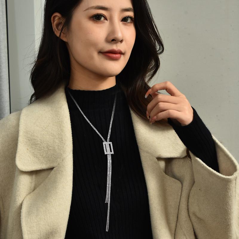 Decorative Long Elegant Necklace For Women In Alloy With Geometric Design And Accents Crystal