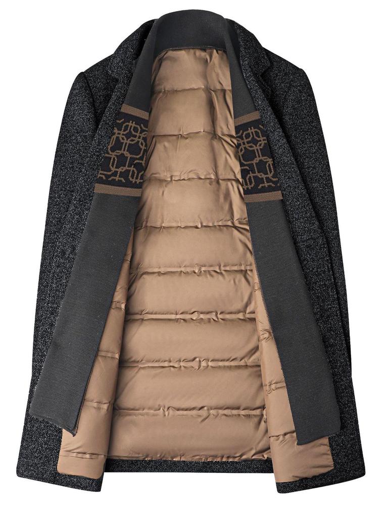 2025 Men's Mid-Length Woolen Down Jacket with Scarf Collar for Autumn/Winter