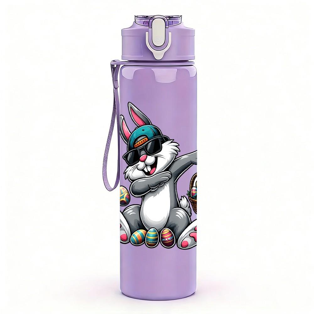 1PC Cool Rabbit Street Graffiti Character Print 750ml Color Plastic Sports Water Bottle Leakproof Flip Straw Lid Suitable for Sports Office Home Use