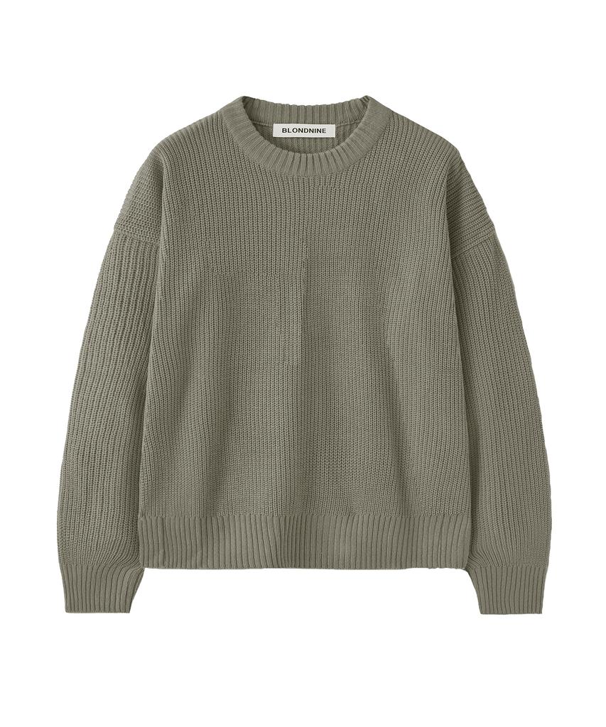 BLOND9 Crew Neck Rib Knit Sweater_Crop Gray