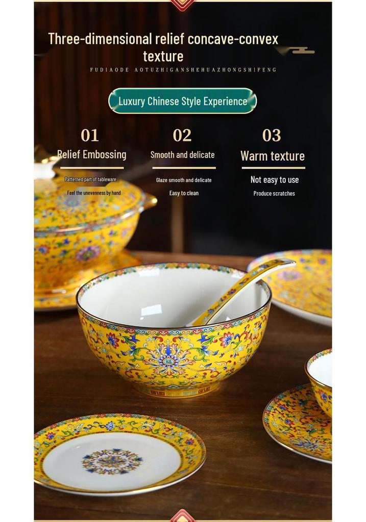 Ceramic Chinese Style Rice and Noodle Bowl Set with Enamel Color