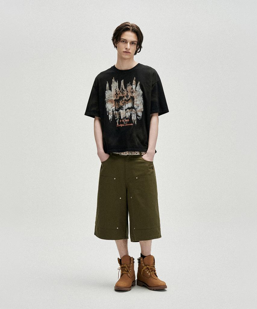 NOT4NERD Candle Residue Oil Washed Loose Cropped T-Shirts - Black