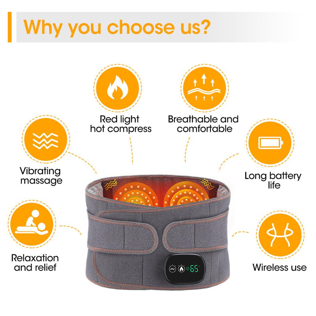 Waist Brace Support Belt Belly Back Massager Heating Infrared Waist Lumbar Warmer Pain Relief Cordless Massage Belt Men