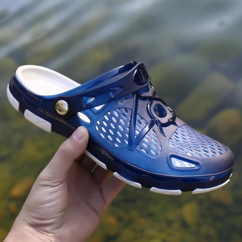 Fashion Men Slippers Anti Slip Beach Sandals Wear-Resistant Breathable Cushioning Color Blocking Design Versatile Sport Shoes