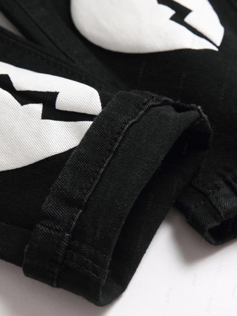 ZAFUL Broken Heart Pattern Zippered Jeans