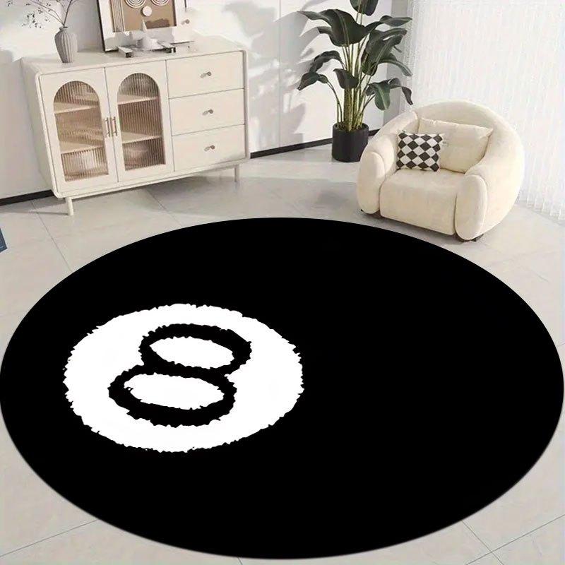 Black No. 8 Billiard Table Flannel-printed Round Floor Mats Are Slip-resistant Suitable for Room Bedroom Terrace Garden Carpets