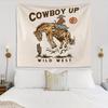 Retro Western Tapestry With A Classic "Cowboy Up" Design, Featuring A Cowboy On Horseback In The Wild West, Perfect For Adding