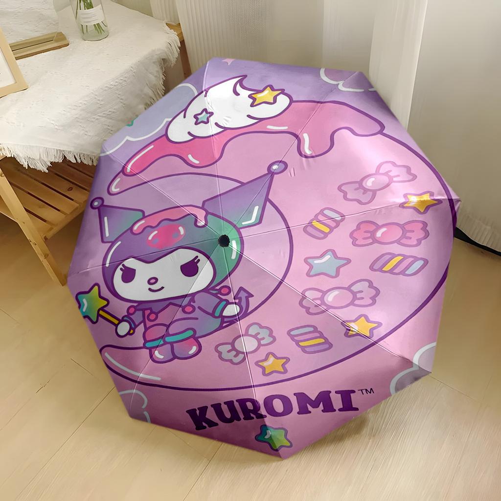 Kawaii Kuromi Floral Charm Portable Automatic Umbrella Sturdy 8 Rib Shaft Compact Design for Outdoor Daily Use Fashion Lovers Stylish Gift for Women