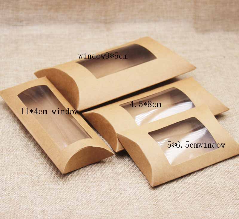 DIY Blank Paper Gift Box .Mutli Size Pillow Gift Box with Clear Pvc Window,kraft/white/black Paper Window Box for Gift 10pcs