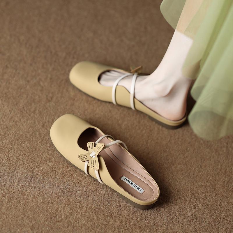 

205-5 Super fire gentle Mary Jane bag head half slippers women s 2025 new grandma flat shoes 40 жёлтый