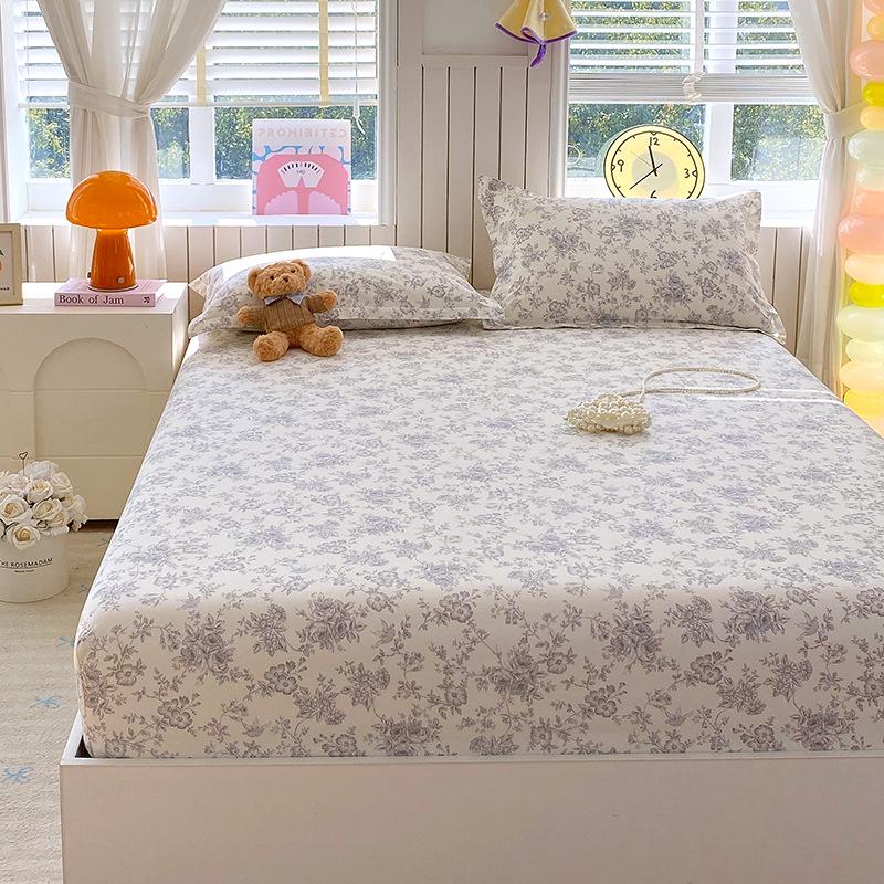 Pure Cotton Printed Single Bed Sheet Set - Fitted Sheet, Protective Cover, Pad Cover (3 Pieces)