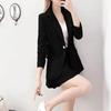 2Pcs/Set Coat Skirt Set Women Spring Autumn Lapel Long Sleeve Single Button Suit Coat Pleated Mini Skirt Set Solid Color Set