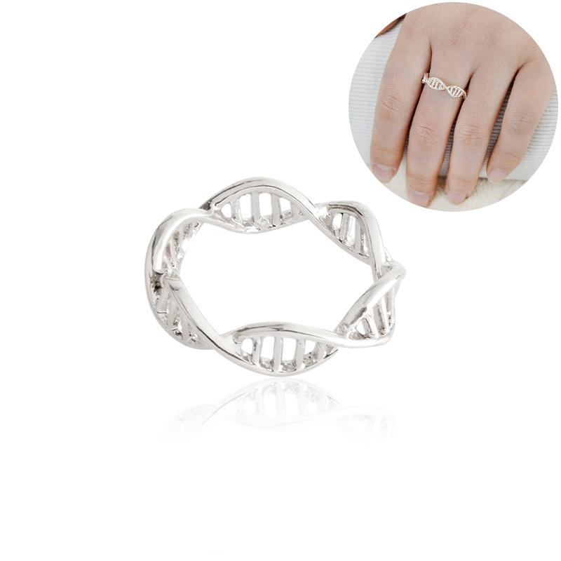 Minimalistischer DNA-Ring für Frauen, Wissenschaft, Chemie, Biologie, Molekül-Helix-Ringe, Gold, Silber, modischer Arztschmuck