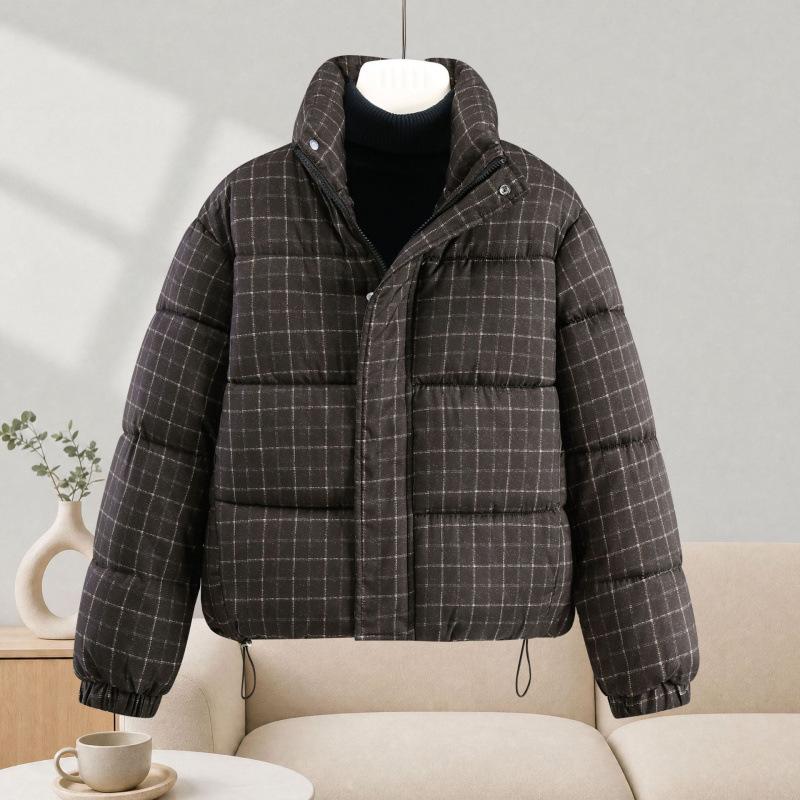 Winter new plaid cotton clothes women's short thickened warm stand-up neck cotton-padded clothes jacket loose casual bread clothes