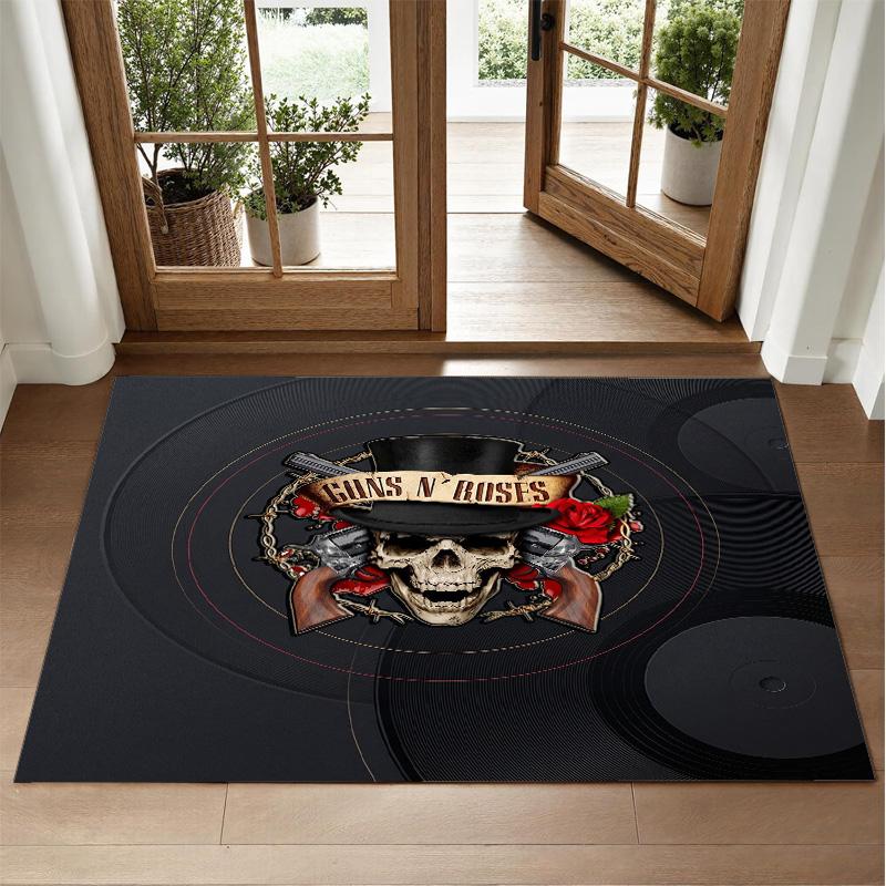 Guns N’ Roses Design Crystal Velvet Rug Soft Decorative Mat for Bedroom Entrance