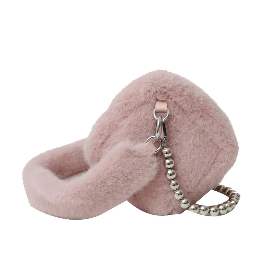 Super Cool Fur Exquisite Square Shoulder Bags with Metal Beads High Quality Winter New Style Crossbody Bags