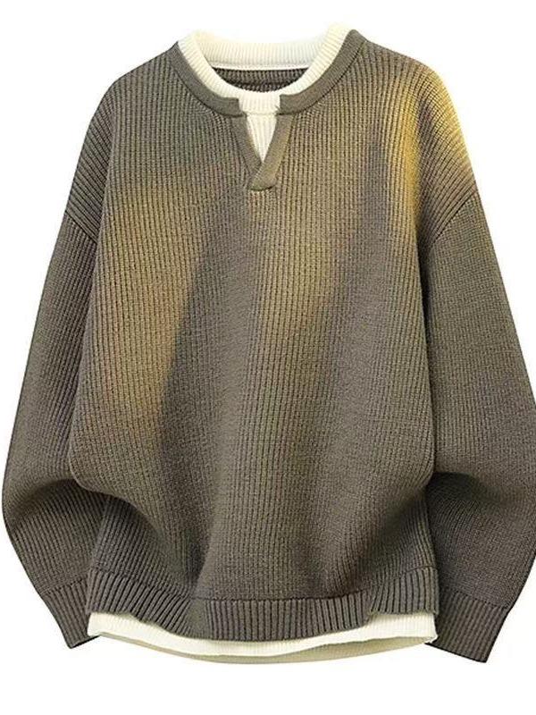 Men's 2025 Autumn/Winter Trendy Casual Knitwear – Versatile Fake Two-Piece Long Sleeve