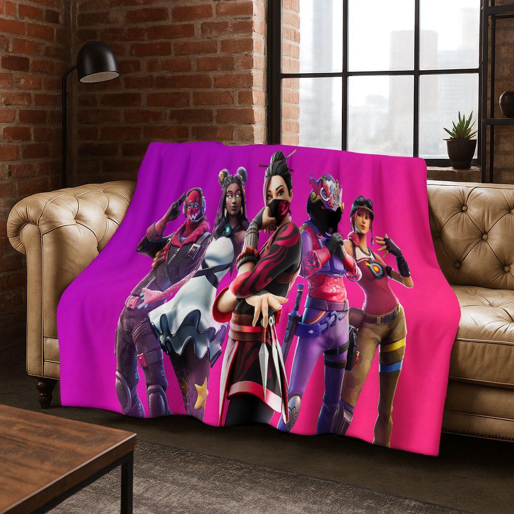 

3D F-Fortnite Game Cartoon Flannel Blanket Soft Warm Throw Blanket for Bed Bedroom Room Living Room Travel Camping Kids Gift 75x90cm