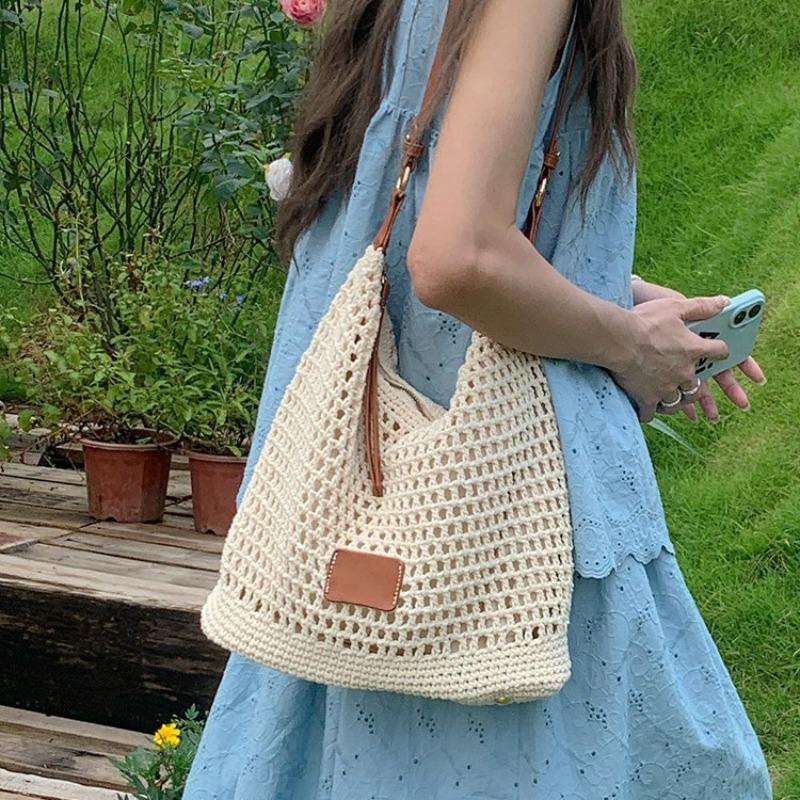 Woven hollow bag women's new summer seaside vacation travel tote bag beach bag shoulder armpit bag