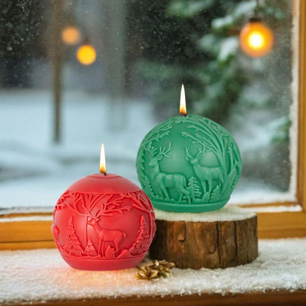 

3D Christmas Ball Mold Elk Snow Scene Ball Mold Cartoon Sphere Plaster Mould New Year