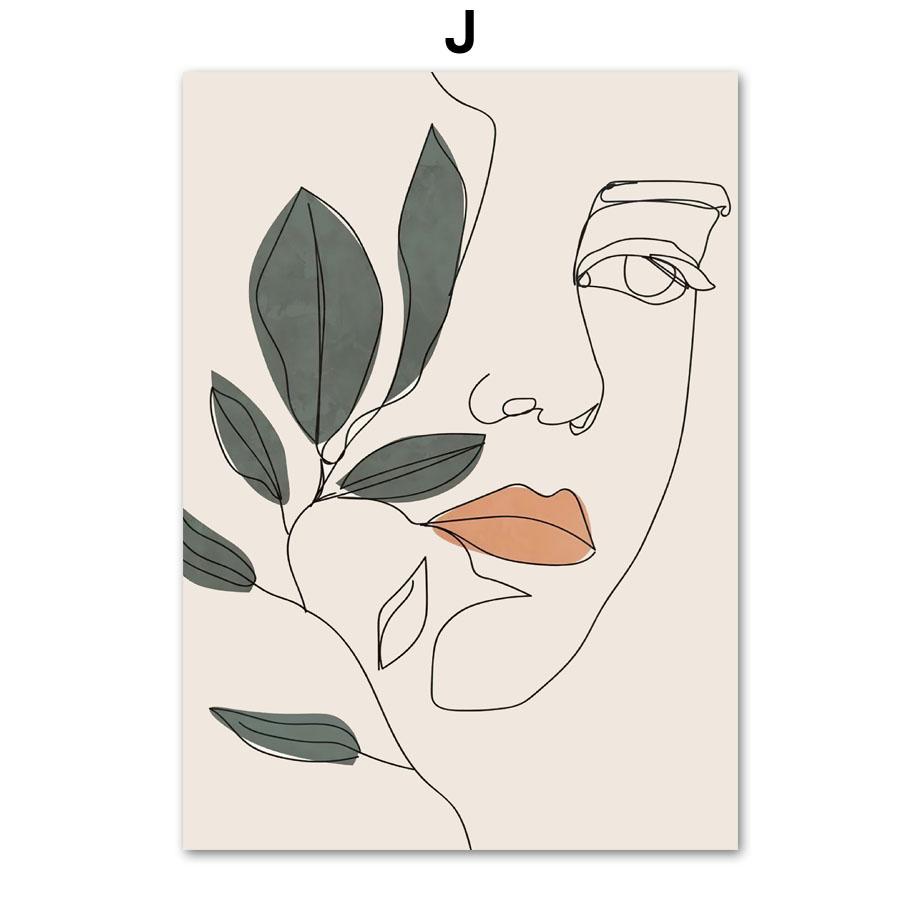 Boho Abstract Lines Girl Leaf Geometry Wall Art Canvas Painting Nordic Minimalist Posters Prints Pictures For Living Room Decor