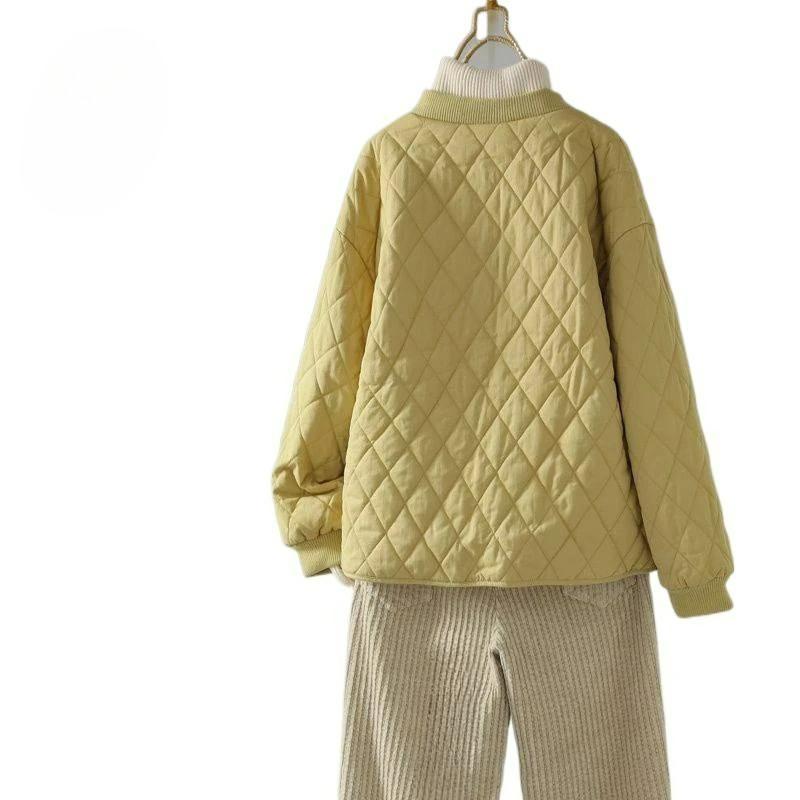 Quilted Jacket Women's Rhombic Winter Short Loose Fashion Solid Color Lightweight Cotton Coat