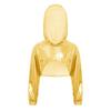 Costume de Performance de Danse Hip Hop Jazz pour Filles Ourlet Asymétrique Sweat à Capuche Métallique Haut Court à Manches Longues