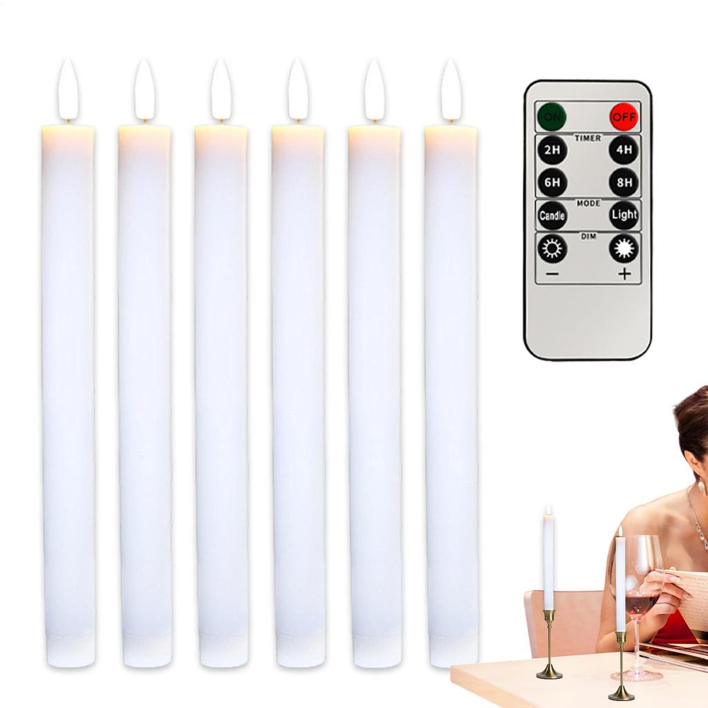 Flameless Taper Candle Set (6-Piece Set) with 10-Button Remote Control Long-Stem Electronic Candle and LED Wick Candle