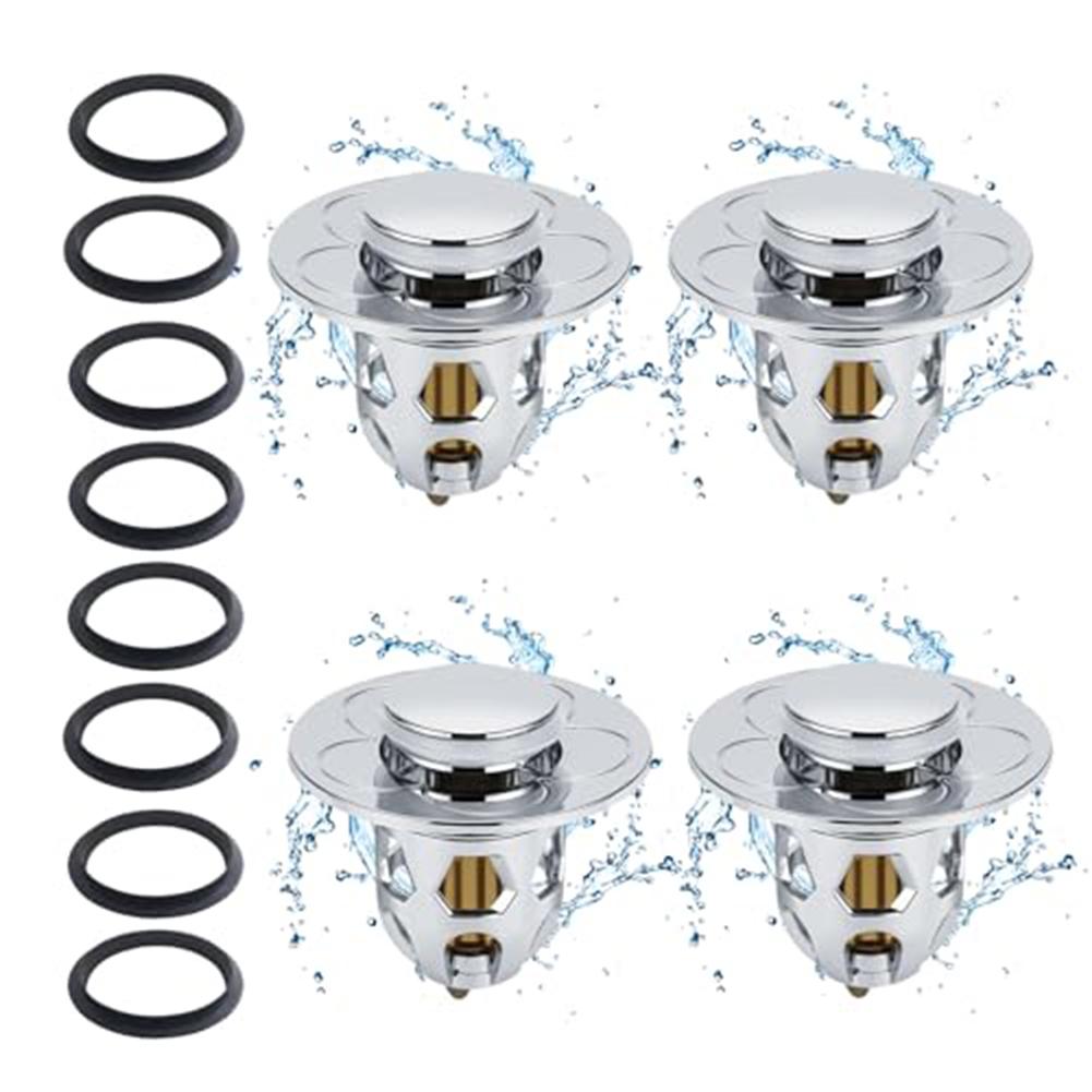 

4Pack Worldwide Pop-Up Drain Stopper Kit With Mesh Filter With Sealing Gaskets For Bathroom Sink Kitchen Tub Anti-Clog Drain Kit серебряный