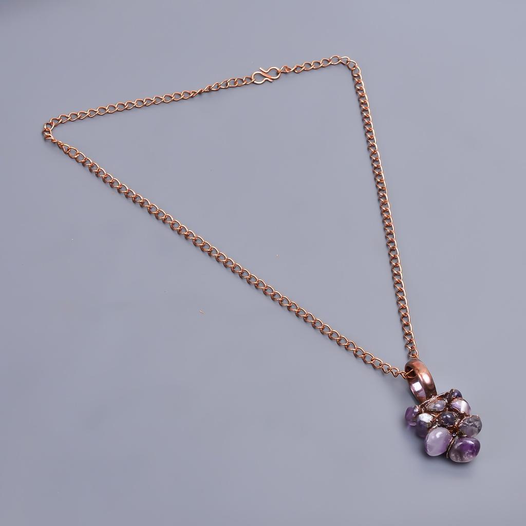 Amethyst Rough Stone Copper New Electroformed Handcrafted Chain Necklace Jewelry V-24