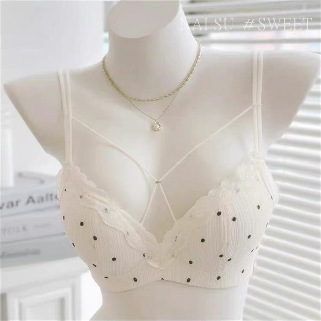 Female Summer Sexy Polka Dot Beauty Back Small Chest Show Big Close Pair of Breast Anti Sagging Underwear