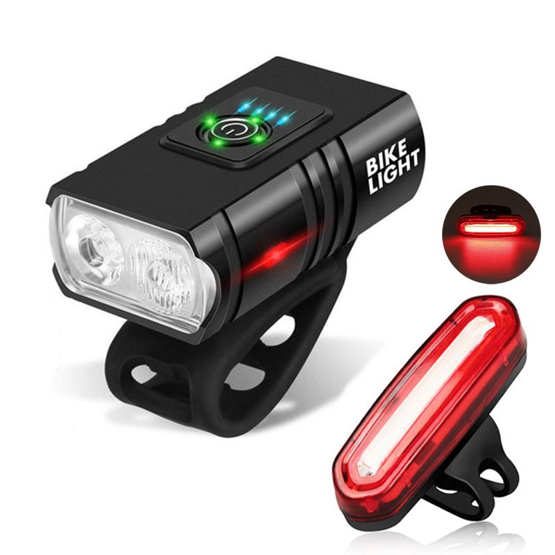 Bicycle Light Set T6 Led Front Headlight Usb Rechargeable Mtb Mountain Bike Flashlight With Scooter Tail Light чёрный