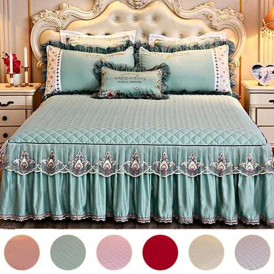 (no pillowcase)Bedding Sets Textile Princess Lace Quilted Bedcover Bedspread Polyester Cotton Luxury Bed Cover Skirts Bedspread Polyester Cotton