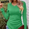Women's Fashion Casual Solid Color Print Autumn Winter Long Sleeve O-Neck Slim Irregular Slimming Knitwear