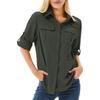 Camicia da Donna Casual a Maniche Corte Traspirante, Elastica, Asciugatura Rapida, con Zip, Colletto Reversibile e Tasca