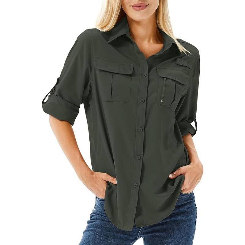 Camicia da Donna Casual a Maniche Corte Traspirante, Elastica, Asciugatura Rapida, con Zip, Colletto Reversibile e Tasca
