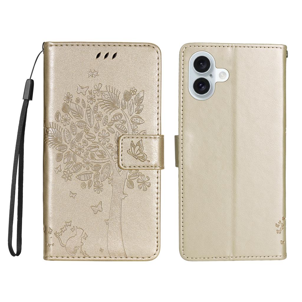 For iPhone 16 Plus Phone Case with Stand Cat Tree Pattern Leather Wallet Mobile Cover