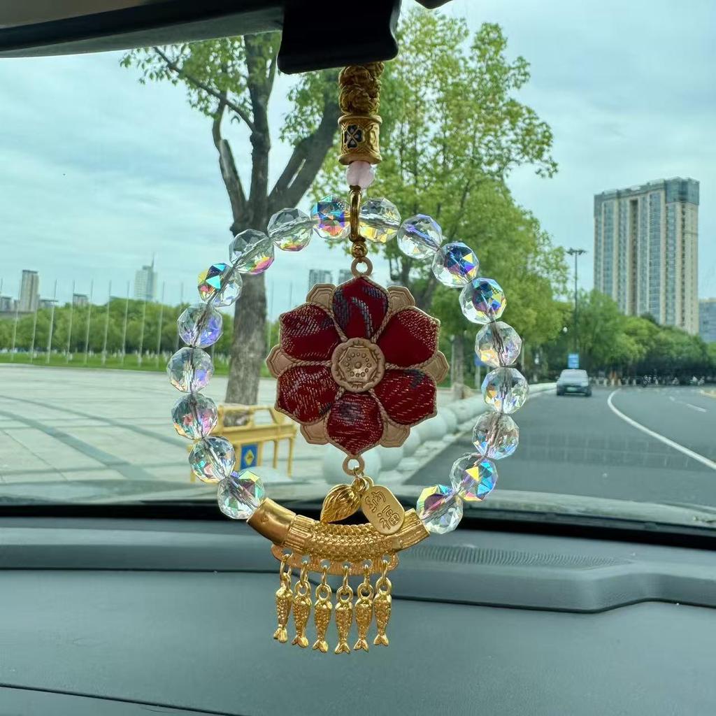 Cultural & Creative Sunflower Song Brocade Crystal Beads Car Hanging Ornament - Festival Koi Abundance Pendant