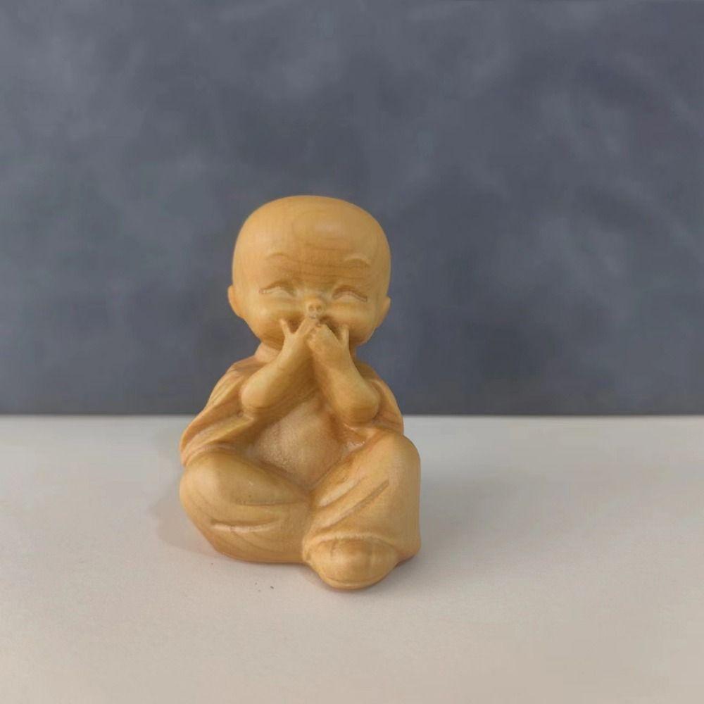 Decorative Monks Statue Hand-held Wood Carved Ornaments Antique Little Monks Sculptures  Desktop