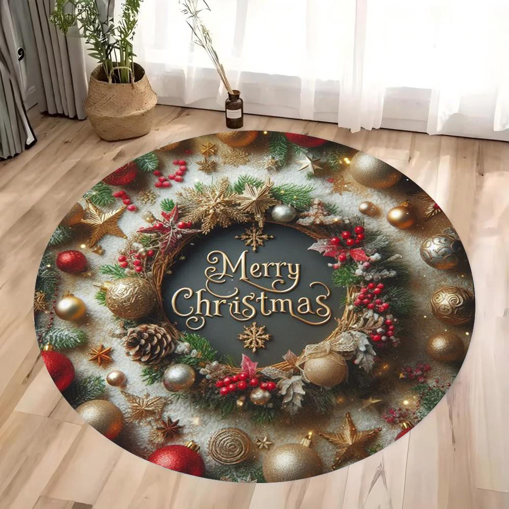 Merry Christmas Round Area Rug Bedroom Kitchen Mat Washable Indoor Floor Accent Bathroom Living Room Home Office Hallway Carpet