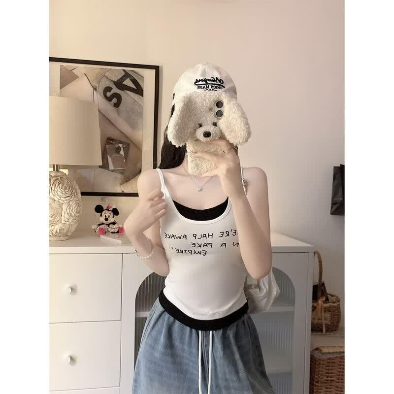 Women's Slim Fit Letter Print Sleeveless Crop Top