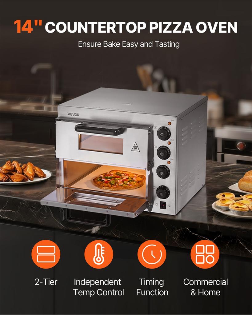VEVOR Commercial Countertop Pizza Oven Electric Pizza Oven for 35.6 Cm Pizza Indoor