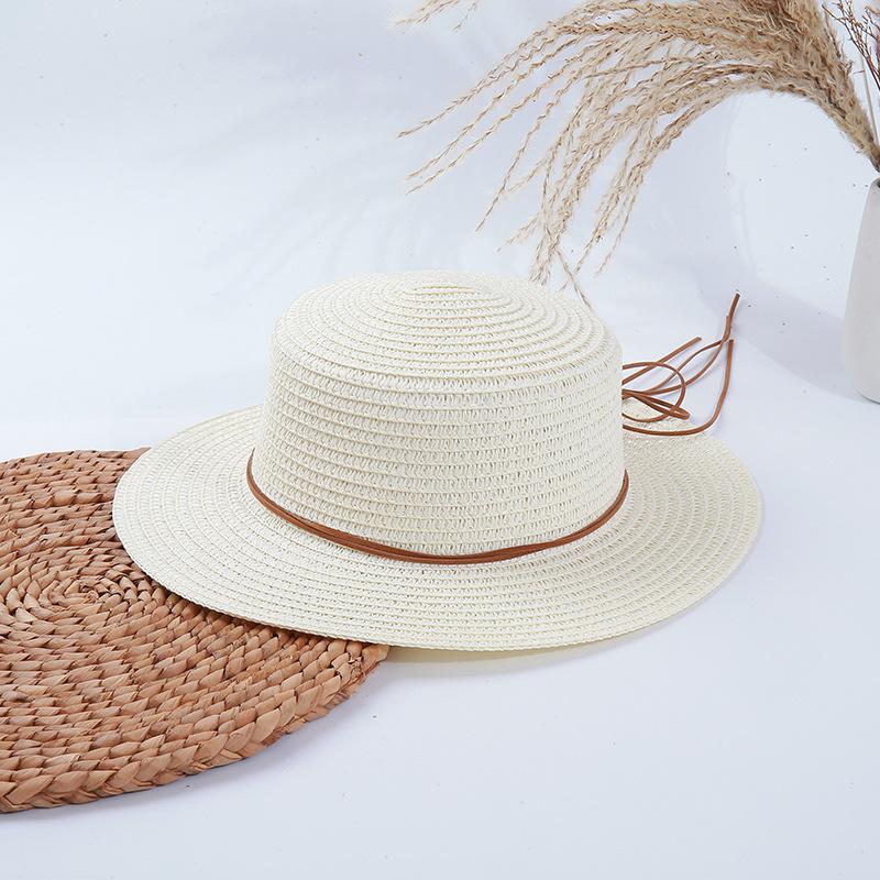 Straw Hat Summer Flat Hat Sunshade Sun Hat Casual Beach Brown Strap Breathable Sunscreen Hat
