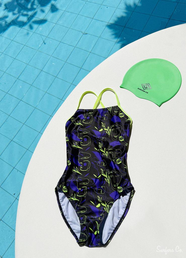 Seopeoseuko Neon Face One-Piece Swimsuit