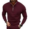 Mens Casual Solid Fleece Lined Long Sleeve Half Zip Stand Collar Polo Shirt