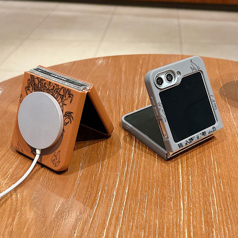 Leather Texture TPU Snake Graphic Magnetic Case For Magsafe For Samsung Galaxy Z Flip 5 4 6 3 5G Flip4 Flip5 Flip6 Folding Cover