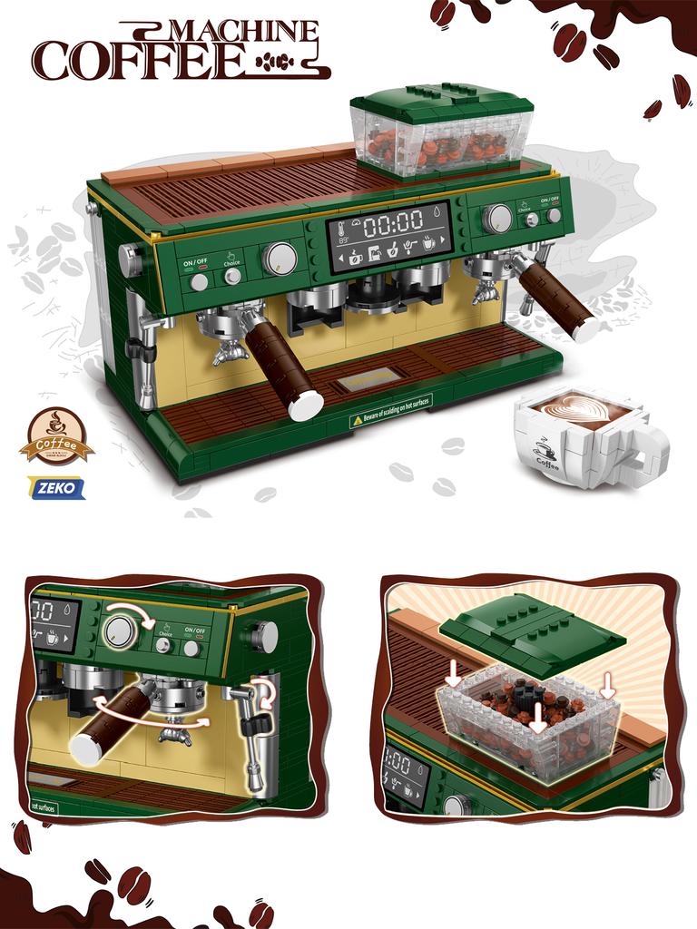 928pcs Block Toy Kids Simulation Two-position Mini Retro Coffee Machine Creative Model Decoration Boy Girl Birthday Gift